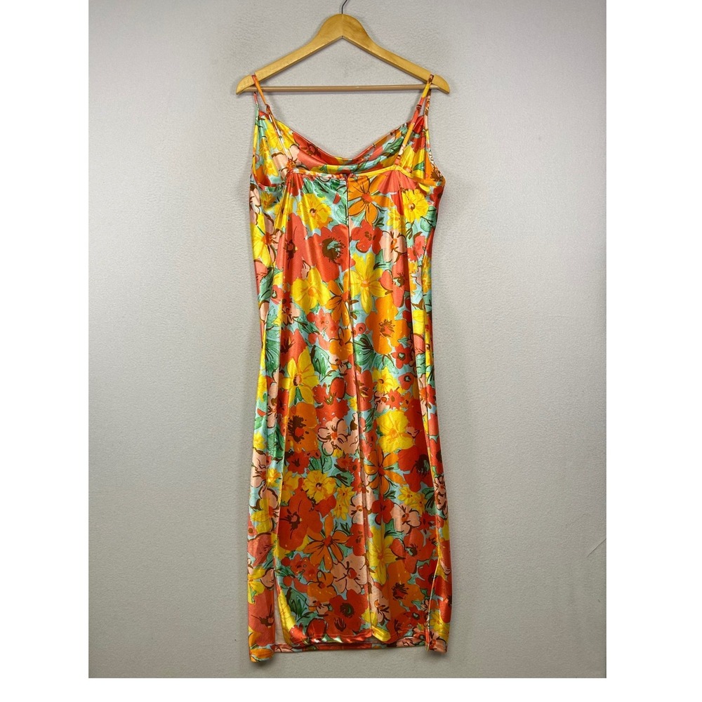 Y2K Tropical‎ a...love story XL Orange Floral Cowl Neck Satin Midi Slip Dress - Picture 2 of 10